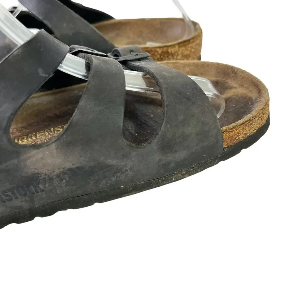 Birkenstock Florida Women's Black Genuine Leather Slides Sandals Shoes Flats  5